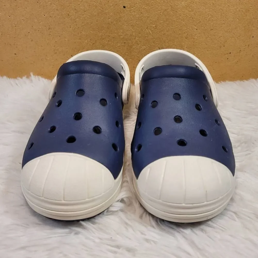 Crocs Unisex Kids Juniors Navy Blue Oyster Clogs Croslite Slip-On Shoes Size J1